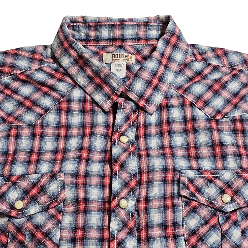 Route 66 Plaid Western SS Shirt Mens XL Pearl Snap Brush Popper